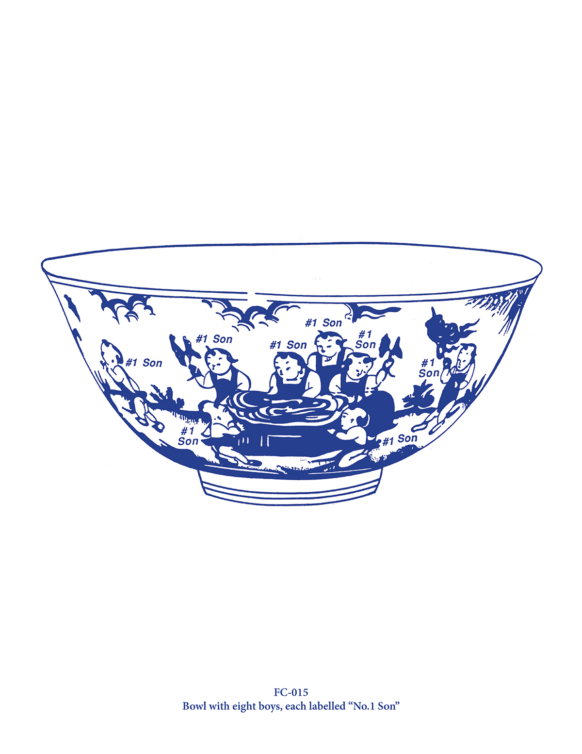 Bowl with eight boys, each labelled 