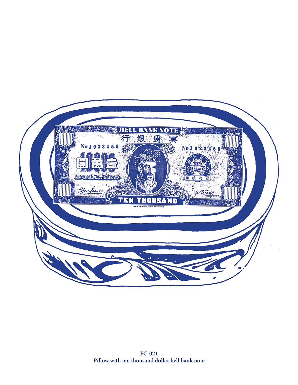 Pillow with ten thousand dollar hell bank note (FC-021)