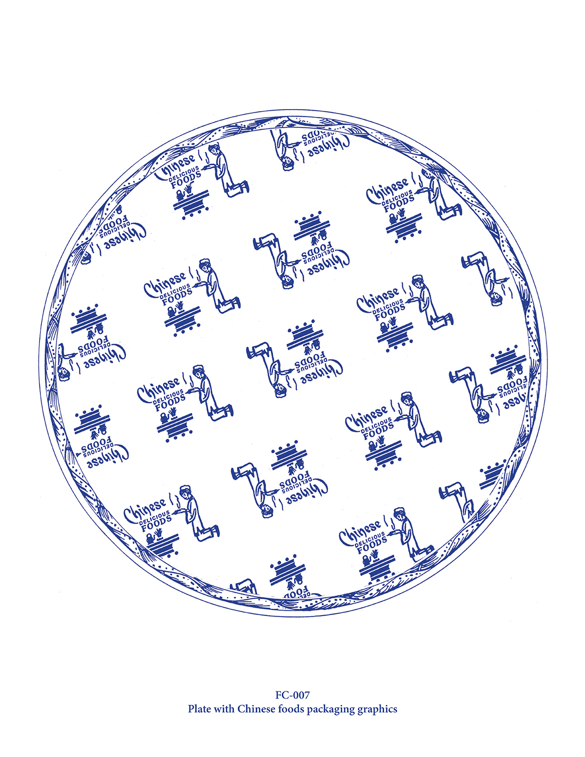 Plate with Chinese foods packaging graphics (FC-007)