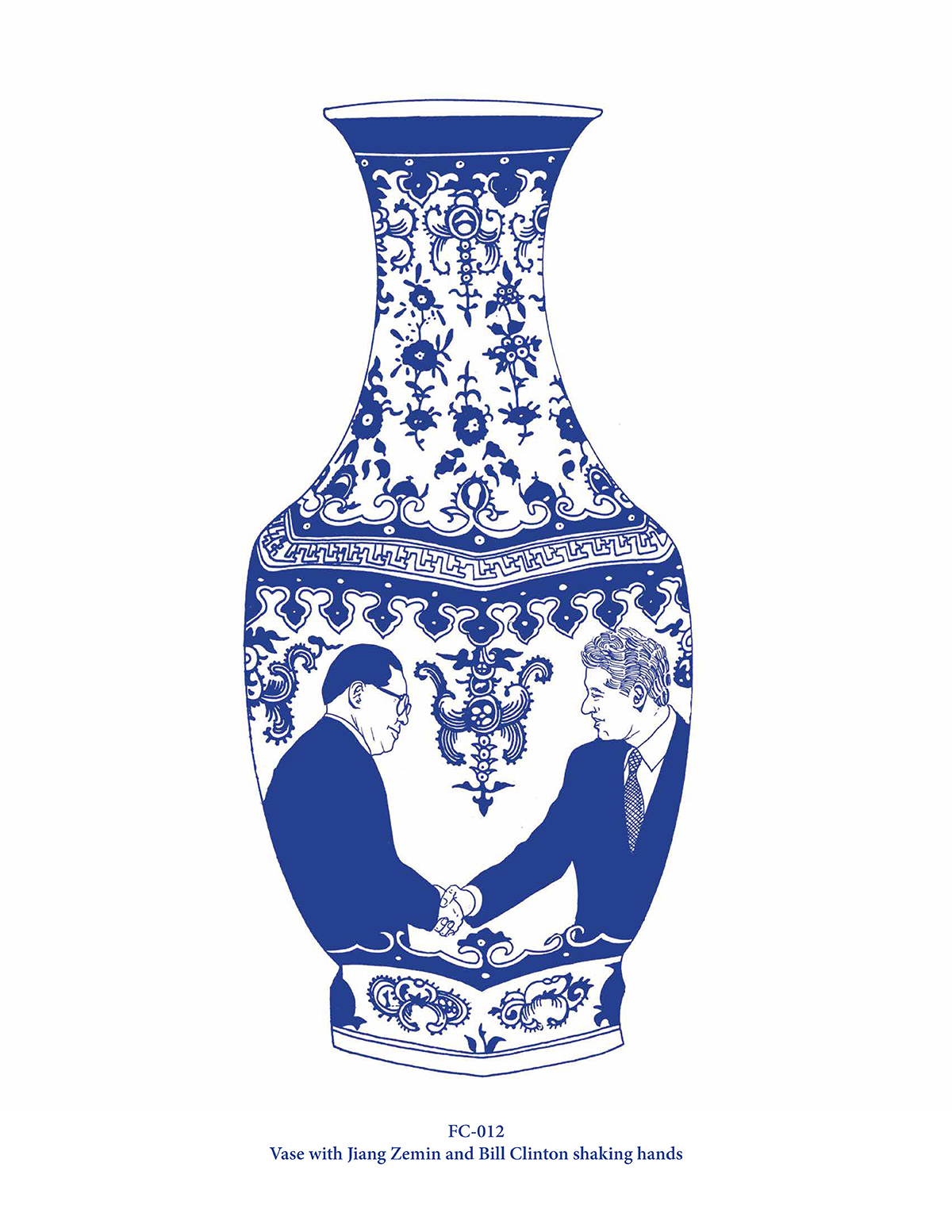 Vase with Jiang Zemin and Bill Clinton shaking hands (FC-012)