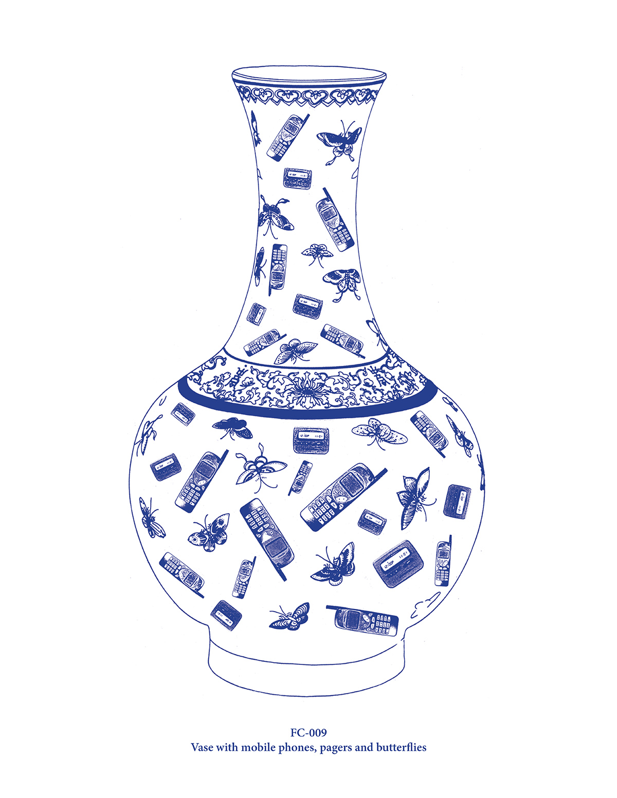 Vase with mobile phones, pagers and butterflies (FC-009)