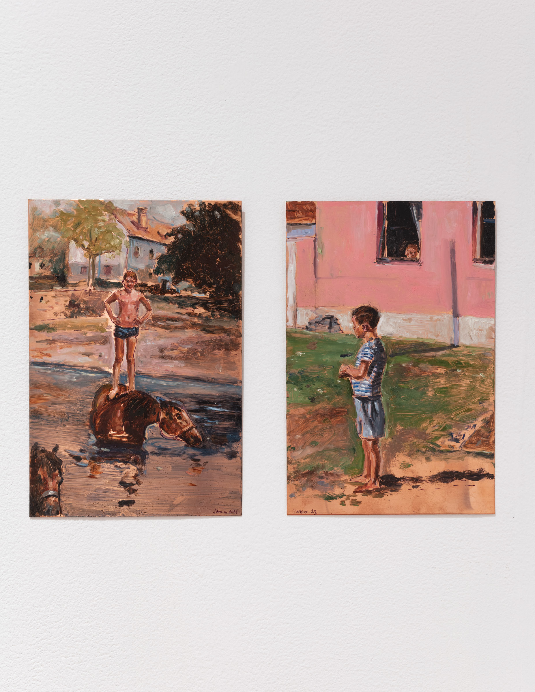 Boy Standing on the Horse, Pink House