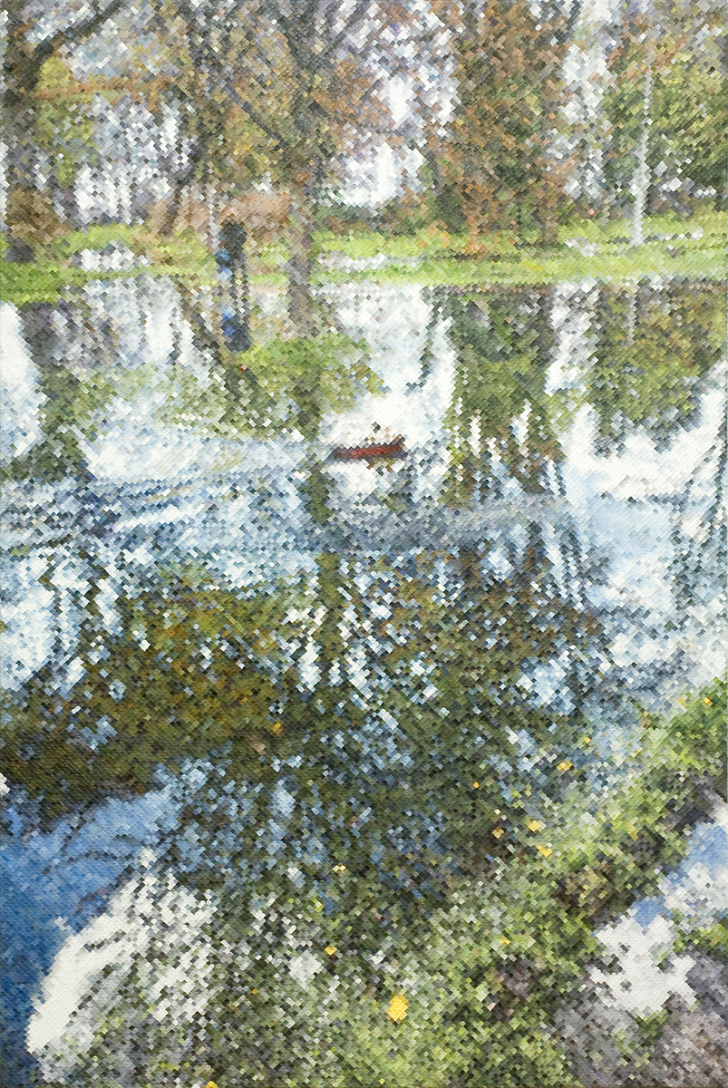 Father and son, toy boat and dandelion